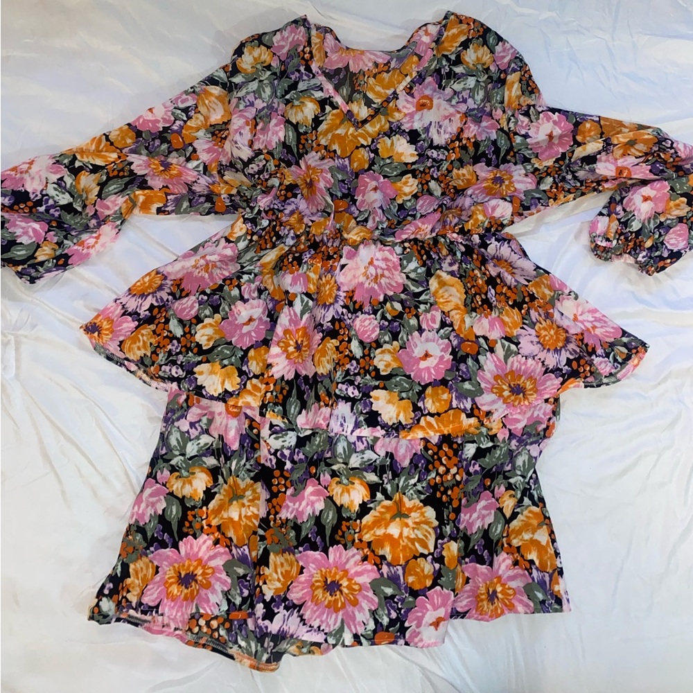 All over floral layered hem dress